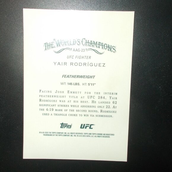 2025 Topps Chrome UFC Yair Rodriguez Allen & Ginter Gold Refractor 39/50 - Picture 7 of 7